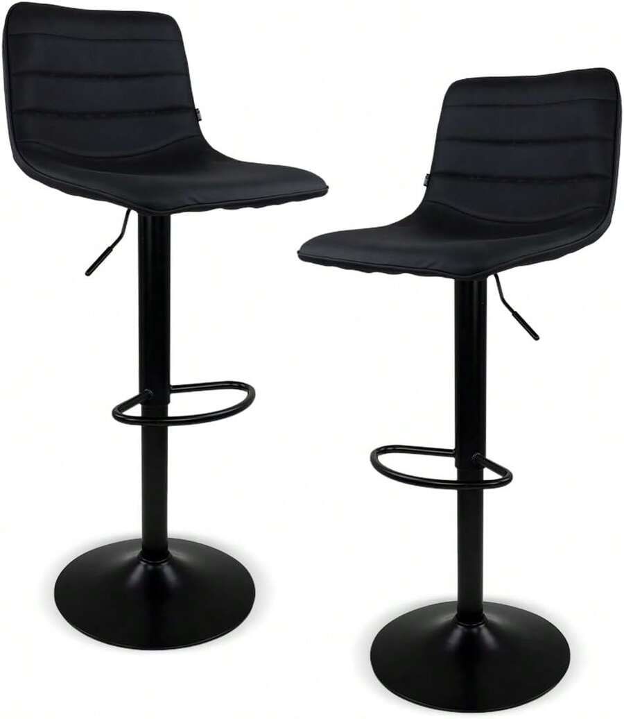 Sillas de Bar Altas para Barra de Cocina con Altura Ajustable - Banco Desayunador Elegante con Reposapies de Tejido Transpirable Set de 2 Sillas - Negro - Ver 1
