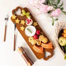 1pc Solid Wood Cutting Board Tray, Heart-Shaped Handle Wooden Food Platter, Sushi, Dim Sum, Cooked Food Tray, Perfect For Holiday Use, Suitable For Restaurant Kitchen - 1 Piece Heart-shaped Handle Cutting Board Tray - View 4