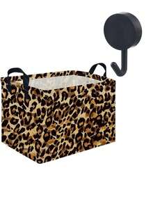 1PC Classic Leopard Print Foldable Fabric Storage Basket With Handles, Animal Cheetah Pattern Foldable Storage Box, Multipurpose Clothes And Miscellaneous Bedroom Closet Organizer - Multicolor - View 9