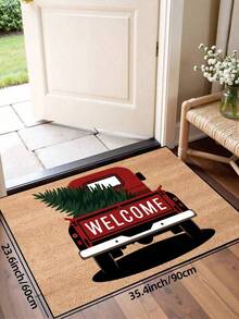 1pc Funny Christmas Truck Christmas Tree Welcome Print Doormat, Yard Atmosphere Decor, Winter Yard Welcome Mat, Outdoor Garden Decoration, Home Decor - Mustard Yellow - View 12