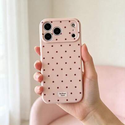 1pc Ins Side Heart & Star Pattern Phone Case, Compatible With 17 16 15 14 13 12 11 Pro Max, Transparent Waterproof Shockproof Scratch-Resistant Protective Cover