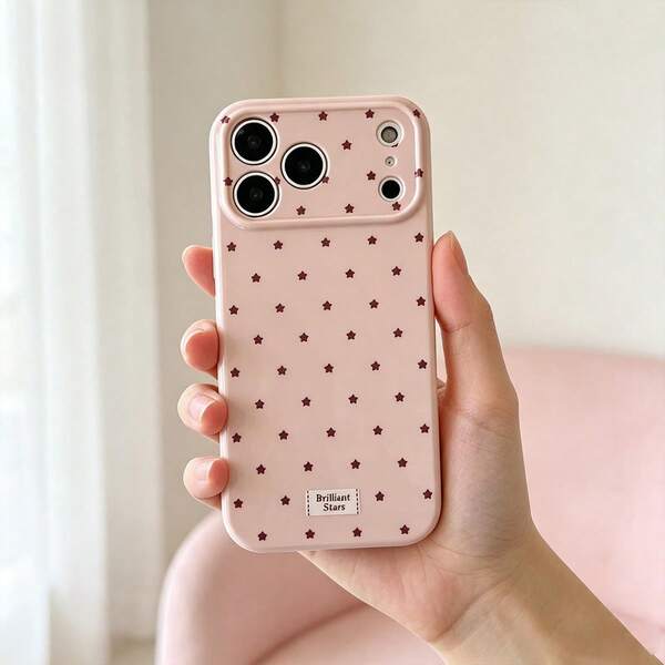 1pc Ins Side Heart & Star Pattern Phone Case, Compatible With 17 16 15 14 13 12 11 Pro Max, Transparent Waterproof Shockproof Scratch-Resistant Protective Cover