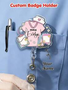 Customizable Retractable Nurse Badge Holder, Personalized Acrylic Text Badge Holder, Suitable For Nurses, Registered Nurses, Medical Students And More - Multicolor 1 - View 2