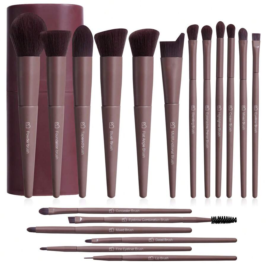 BS-MALL 18pcs Makeup Brushes Set Wholesale Professional Private Label Vegan Synthetic Face Eye Make Up Brushes - Brown - View 1