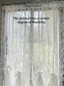 1pc White Floral Sheer Lace Curtain With Drawstring Design, No Drilling Required, Lightweight, Suitable For Baby Shower Decoration, Gender Reveal Decoration, Children's Room Decoration - Multicolor - View 3
