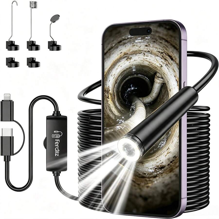 Endoscope Inspection Camera,Borescope Camera, 5m/10m Semi-Rigid Snake Endoscope For Car Engine Drain Pipe Air Conditioner Mechanical Internal Inspection - ±0.1 pH - View 1