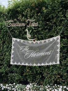 Custom Sideways Last Name Wedding Sign, Sheer Lace Fabric Backdrop, Boho Wedding Hanging Decor, Welcome Entrance - Multicolor - View 1
