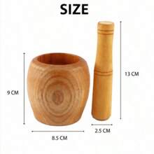 小型木製研缽與研杵，天然木質大蒜壓碎器，廚房用香草與香料研磨碗 - 小號 - 查看 4