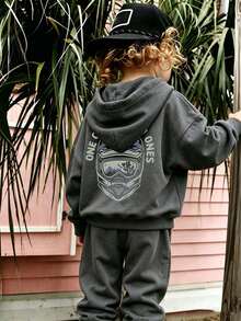 Young Boy Funny Print Pullover Sweatshirt, Warm & Comfortable Thermal-Lined Pullover Sweatshirt For Autumn/Winter - Dark Grey - View 2