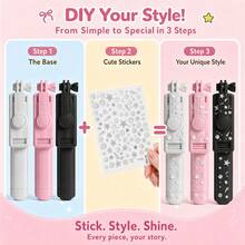 Borriig 1pc DIY Cute Sticker Selfie Stick With Wireless Remote, 68cm/26.7in Extendable & Foldable Phone Tripod, Suitable For Teenage Girls Travel Vlog - 68cm/26.7in Selfie Stick - View 9