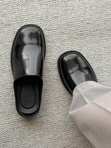 男士穆勒樂福鞋，舒適休閒戶外派對光滑面男士樂福鞋，男鞋 - 黑色 - 查看 3