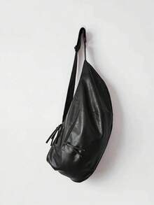Large Capacity Soft Leather Hobo Crossbody Bag, Solid Black Irregular Shape Toggle Fastener Shoulder Bag, Multi Storage Pockets, Fits Books Tablet - Multicolor - View 8