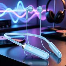 1 件时尚颈带设计按钮控制柔软舒适硅胶柔性颈带 HiFi 立体声无线耳机，时尚无线音乐耳机 - 彩色 - 查看 32