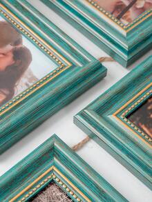1pc Rustic Distressed Teal Wooden Hanging Collage Photo Frame Set, Rope Chain Connected Multi-Hole Wall Hanging Photo Frame, Vintage Gold Frame, Suitable For Family And Couple Photos, Bedroom Living Room Gallery Wall Home Decor - Green - View 9