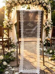 Faja de silla conmemorativa personalizada para boda, pancarta de silla con ribete de encaje, letrero de silla reservada para seres queridos perdidos, decoración de ceremonia de boda - Multicolor - Ver 4