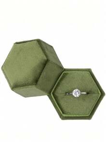 Caixa de Anel de Joias de Veludo, Caixa de Anel de Casamento Octogonal com 3 Compartimentos, Suporte de Exibição de Anel Vintage Premium, Para Cerimônia de Casamento, Proposta e Noivado - Multicolorido - Visão 29