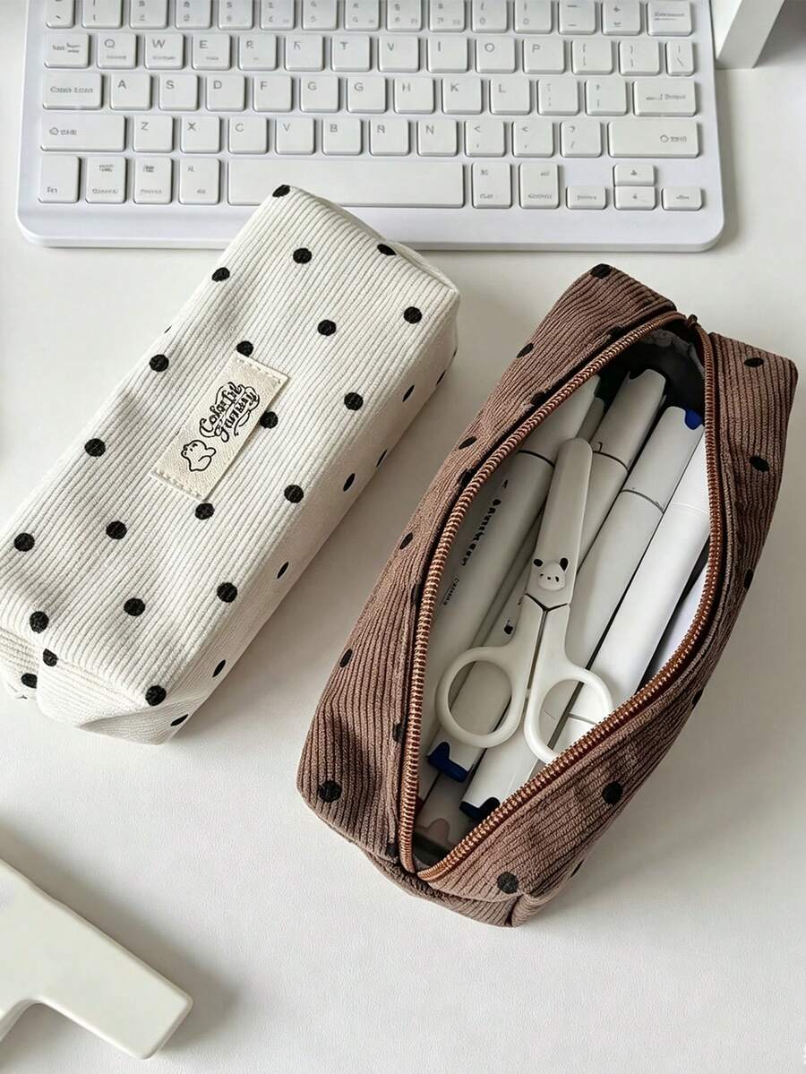 Tempat Pensil Polkadot Gaya Korea Baru, Tas Penyimpanan Alat Tulis Siswa Kapasitas Besar, Tas Kosmetik Genggam, Kotak Pensil, Cocok untuk Aksesori Meja, Cocok untuk Perjalanan, Kosmetik, Penyimpanan Alat Tulis, Ukuran Ringkas dan Portabel, Memenuhi Kebutuhan Penyimpanan Multifungsi, Penutup Resleting Tahan Lama - Beraneka warna - View 1