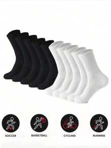 5/10 Pairs Men's Ankle Socks, Crew Socks, Casual Socks, Black, White, Suitable For Autumn, Winter, Spring, Summer, Breathable, Moisture-Wicking, Suitable For Sports, Business, Casual Wear, Assorted Colors - Multicolor - View 1