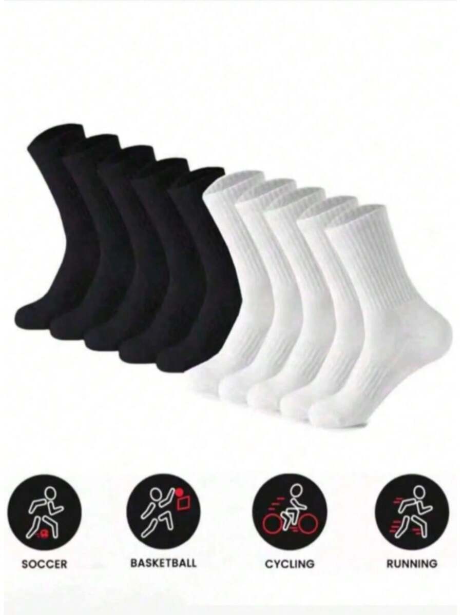 5/10 Pairs Men's Ankle Socks, Crew Socks, Casual Socks, Black, White, Suitable For Autumn, Winter, Spring, Summer, Breathable, Moisture-Wicking, Suitable For Sports, Business, Casual Wear, Assorted Colors - Multicolor - View 1
