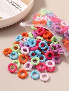 100pcs/Pack Soft Colorful Bamboo Knot Small Elastic Rubber Bands Durable Non-Damaging Hair Ties For Girls Ponytail Hair Accessories Solid Color Daily Cute Casual Hair Ropes - Multicolor - View 2