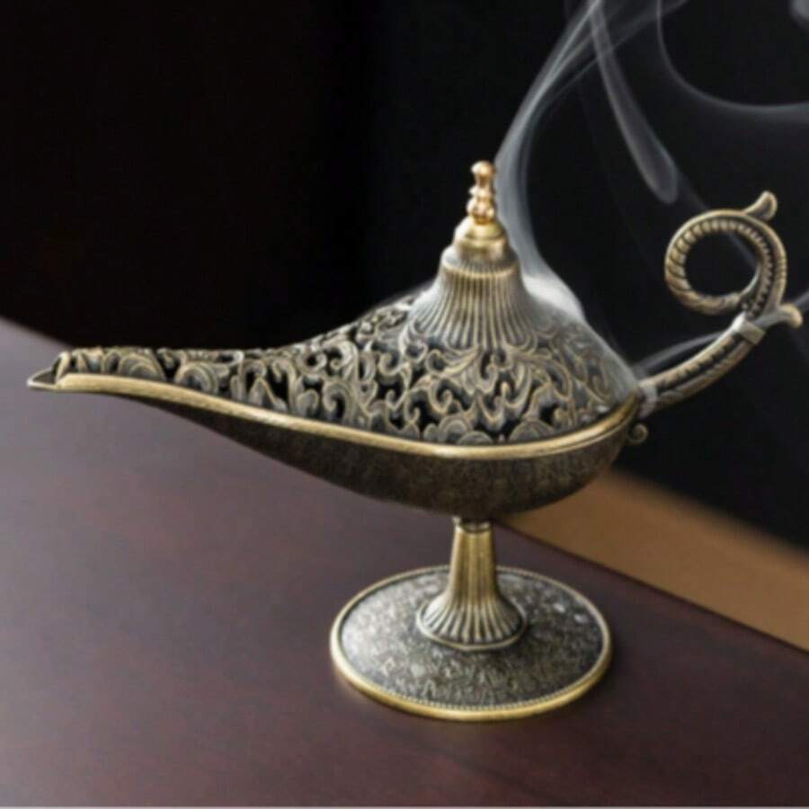 1PC Vintage Magic Lamp Incense Burner, Old-Style Design Home Incense Burner Lamp Metal Incense Burner Handmade Design - Multi-Functional, Compact Elegant Antique Style Home Decor, Unscented Candle Holder Gift Artistic Decoration, Suitable For Spa, Yoga, Meditation, Study, Office, Living Room, Bedroom, Coffee Table, Antique Palace Style Gift - Magic Lantern - View 1