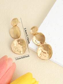 1pc Vintage Minimalist Geometric Pendant Earrings, Suitable For Women - Fashion Pendant Earrings, Suitable For Daily Wear - Gold - View 2