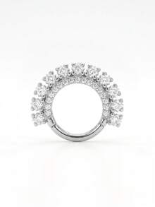 1pc 925 Sterling Silver 16G Double Row Zirconia Inlaid Sunflower Earring – Cartilage Hoop, Helix Hoop, Nose Ring, Septum Ring, Seamless Clicker Earring, Mini Earring, Tragus Hoop, Cartilage Piercing Hoop, Silver Seamless Cartilage Earring, Suitable For Men And Women Daily Wear - Double Row Round Diamond - View 10