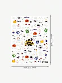 1PC Embossed Halloween Nail Stickers, Self-Adhesive Cute Cartoon Nail Decals With Pumpkin Ghost Bat Black Cat Skull Eye Magic Book Pattern, Happy Halloween DIY Manicure Decor Nail Art Supplies - Multicolor - View 5