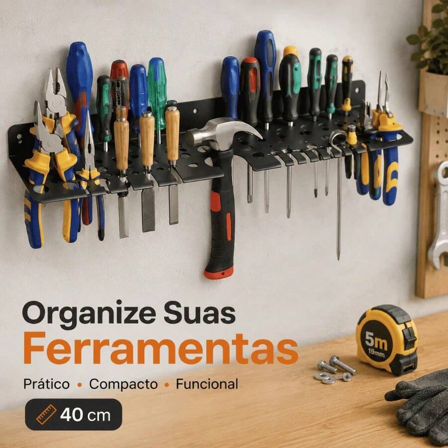Suporte de Parede Metal para Ferramentas Organizador Multiuso de Garagem Oficina Pratico Resistente | Suporte para alicates, alicates, martelo, espátulas. - Preto - Visão 1