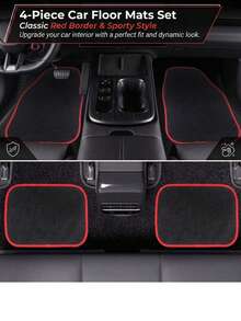 4pcs Universal Car Floor Mats Set, Front And Rear Carpets With Red Edging, Non-Slip Car Floor Mats, Sporty Car Interior Accessories, Suitable For Most Car Models - One Size - View 3