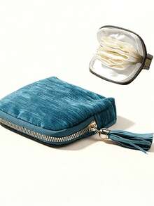 Travel Jewelry Storage Box Soft Velvet Storage Bag Zipper Portable Jewelry Pouch Suitable For Bracelets, Rings, Earrings, Necklaces, Bracelets, Anti-Tangle, Women's Gift - Blue, Yellow - Multicolor - View 8