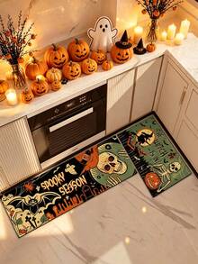 1/2pcs Halloween Vintage Skeleton Design Diatomaceous Earth Bath Mat, Super Absorbent, Non-Slip, Perfect For Bathroom, Kitchen And Dining Room, Quick Drying, Machine Washable, Perfect Gift For Home Decor And Bathroom Mat - Multicolor - View 5