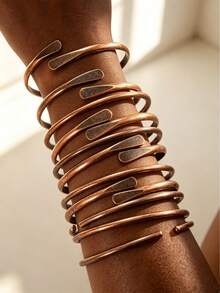 1~15pcs Pure Copper Tackable Bangl Bracelets For Women Men Waterproof Healing Cuff Bracelets For Men Adjustable Chunky Copper Bangle - Bronze - View 1
