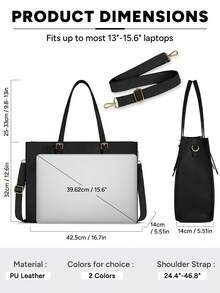 NEWHEY 女款 15.6 吋筆電包，PU 皮革防水托特包，商務辦公專業電腦公事包，大容量單肩包 - 黑色 - 查看 9