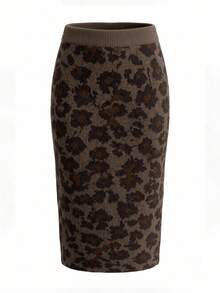 Women's Fashion Street Leopard Print Knit Midi Skirt - Brown - View 7
