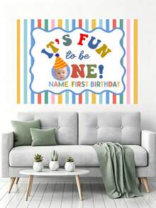 Customizable Name & Photo Colorful Striped Background First Birthday! Happy Birthday Backdrop Suitable For Bath, Birthday Party, Gift, Indoor/Outdoor Wall Decor Photography Banner Vinyl, Step And Repeat - Multicolor - View 6