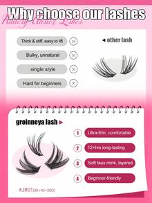 GROINNEYA Large Capacity Eyelash Book 624PCS Fluffy Airy Cluster Eyelashes Volume 5D Individual Lashes 3 Styles DIY Lash Extension,C Curl Wispy False Lash Clusters,Tail Elongated Eyelashes,Suitable For Daily And Party,Date Makeup,High Capacity Lashes - C - View 5