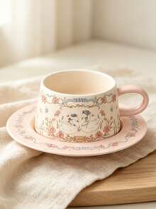 Juego de taza y platillo de cerámica, patrón de cisne lindo, esquema de color rosa, taza de café, taza de té, taza de desayuno, taza de leche, taza de agua, adecuado para el hogar, fiesta, oficina, cafetería, restaurante, regalo de cumpleaños perfecto para amigos y familiares - Multicolor - Ver 5
