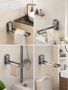 Toallero plegable con ventosa, barra de toallas para baño sin taladro, soporte multifuncional de pared para toallas, toallas de baño, diademas, joyas, perchas y almacenamiento de accesorios de baño, estantería de almacenamiento para baño - Multicolor - Ver 8