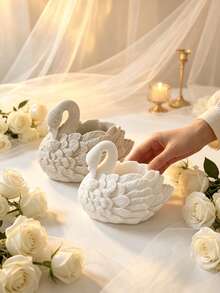 1件樹脂天鵝裝飾收納花瓶，浪漫婚禮桌面中心裝飾，優雅鏤空天鵝珠寶托盤，居家臥室梳妝台珠寶收納架，婚禮禮物家居裝飾擺件（無需用電） - 多款4 - 查看 4