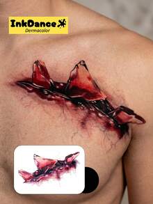 1 Kit Glass Shard Scar Temporary Tattoos – Horror Wound Effects For Halloween, Waterproof Long-Lasting Fake Tattoos For Men Women, Easy To Apply And Remove InkDance Ink Dance CSX007 - CSX007 - View 2