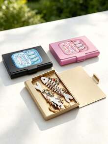 Cute Sardine Shaped Jewelry Box With Fish Bone Divider, Aluminum Alloy Jewelry Storage Box, Travel Jewelry Organizer, Metal Business Card Holder, Daily Use Jewelry Box, Accessory Storage, Suitable For Small Earrings, Rings, Pendants, Gift For Women, Bridesmaids, Best Friends - Multicolor - View 8