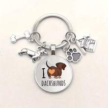 I Love Dachshund 臘腸狗鑰匙圈 可愛動物狗牌 合金鑰匙圈環 錢包包包背包吊飾 寵物愛好者 狗媽媽 狗爸爸禮物 - 白色 - 查看 8