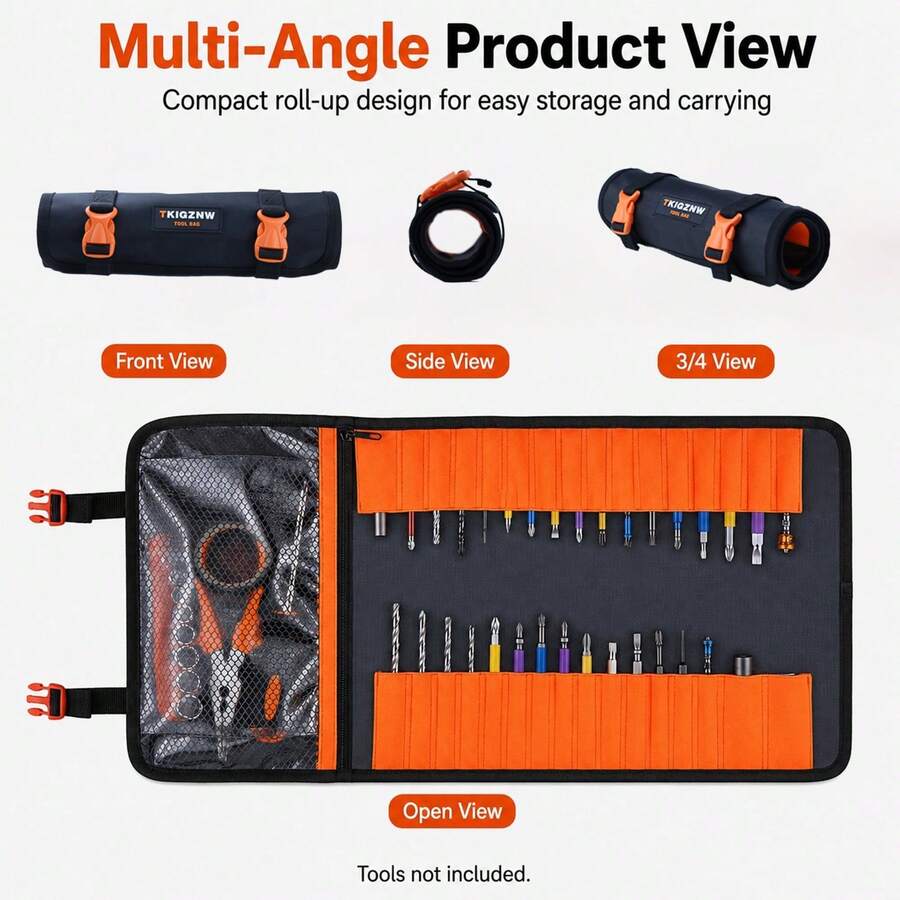 TKIGZNW T026 Roll Tool Storage Bag 1Pc Thick 1680D Oxford Cloth 33 Elastic Slots Drill Bit Hardware Organizer For Electrician DIY Repair - Black - View 1