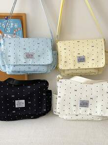 Women Messenger Shoulder Bag,Flap Satchel,Polka Dot Bow Print,Adjustable Strap,Multi‑Pocket Large Capacity,Daily School Travel Bag For Teen Girls - Multicolor - View 7