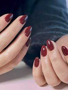 30pcs Long Almond Shaped Solid Color Full Coverage False Nails, Manicure Set, Nail Art Supplies - Red Violet - View 9