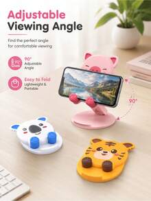 Cartoon Pink Pig Phone Stand, Cute Pink Pig Design, Foldable, Creative Desktop Stand, Portable Foldable, Convenient Essential For Travel And Home Use - Multicolor - View 5