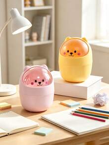 1PC Desktop Trash Can, Mini Flip Lid Household Waste Paper Basket, Cute DIY Girl Style Paper Bin, Covered Office Storage Box, Can Be Used As Pen Holder - Multicolor - View 9