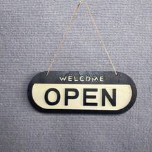 Reversible Wooden Business Sign: Open Welcome / Closed Ferme, Double Sided Door Hanging Plaque For Store Cafe - 1PC - View 1