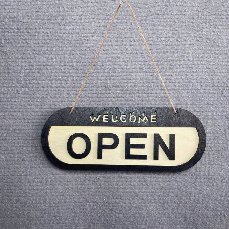 Reversible Wooden Business Sign: Open Welcome / Closed Ferme, Double Sided Door Hanging Plaque For Store Cafe - 1PC - View 1